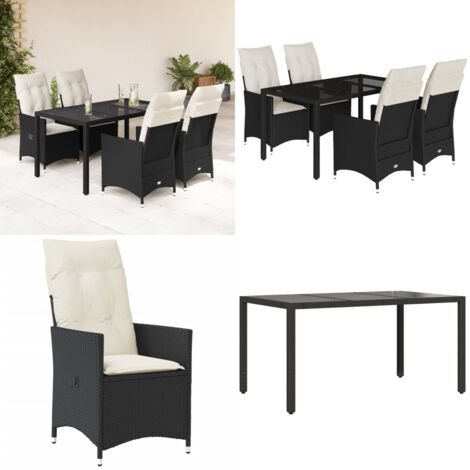 Set da Pranzo da Giardino 5 pz Nero con Cuscini in Polyrattan - Sedie da giardino reclinabili - Tavolo da giardino