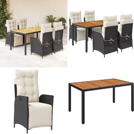 Set da Pranzo da Giardino 5 pz Nero con Cuscini in Polyrattan - Sedie da giardino reclinabili - Tavolo da giardino