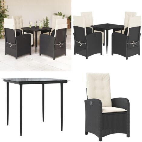 Set da Pranzo da Giardino 5 pz Nero con Cuscini in Polyrattan - Sedie da giardino reclinabili - Tavolo da giardino