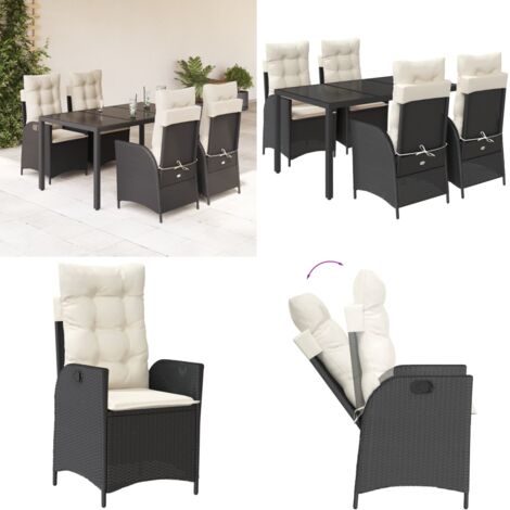 Set da Pranzo da Giardino 5 pz Nero con Cuscini in Polyrattan - Sedie da giardino reclinabili - Tavolo da giardino