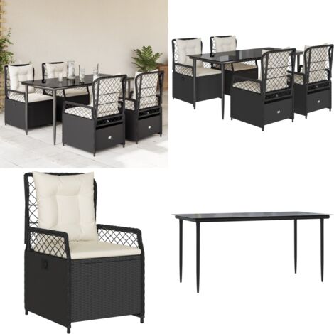 Set da Pranzo da Giardino 5 pz Nero con Cuscini in Polyrattan - Sedie da giardino reclinabili - Tavolo da giardino