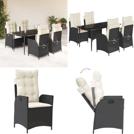 Set da Pranzo da Giardino 5 pz Nero con Cuscini in Polyrattan - Sedie da giardino reclinabili - Tavolo da giardino