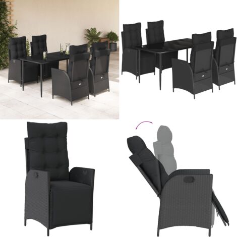 Set da Pranzo da Giardino 5 pz Nero con Cuscini in Polyrattan - Sedie da giardino reclinabili - Tavolo da giardino