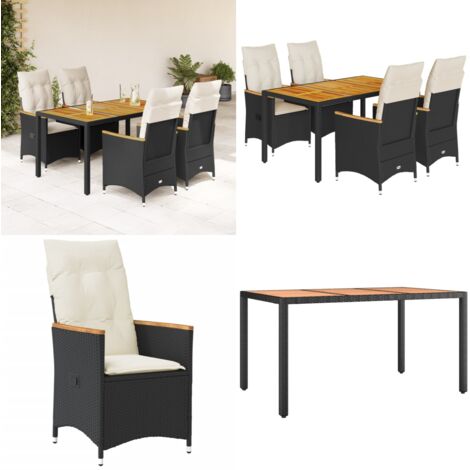 Set da Pranzo da Giardino 5 pz Nero con Cuscini in Polyrattan - Sedie da giardino reclinabili - Tavolo da giardino