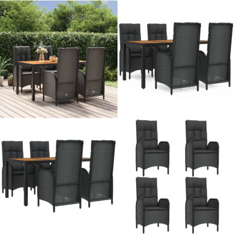 Set da Pranzo da Giardino 5 pz Nero con Cuscini in Polyrattan - Sedie da giardino reclinabili - Tavolo da giardino