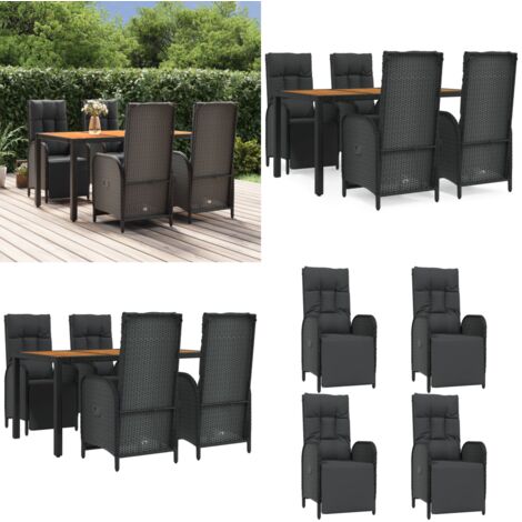 Set da Pranzo da Giardino 5 pz Nero con Cuscini in Polyrattan - Sedie da giardino reclinabili - Tavolo da pranzo da esterno