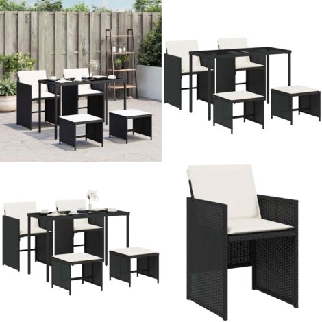 Set da Pranzo da Giardino 5 pz Nero con Cuscini in Polyrattan - Sedie da giardino - Tavolo da giardino