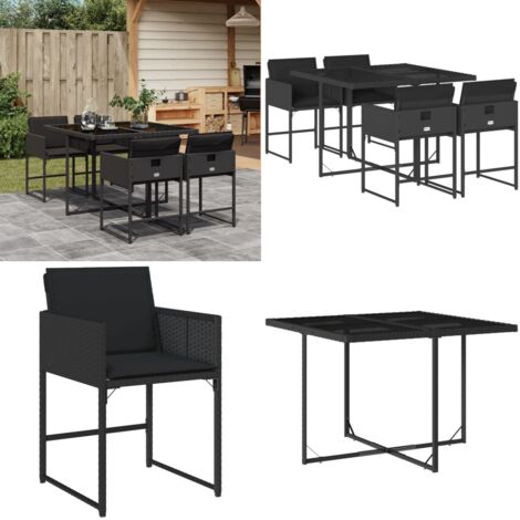 Set da Pranzo da Giardino 5 pz Nero con Cuscini in Polyrattan - Sedie da giardino - Tavolo da giardino