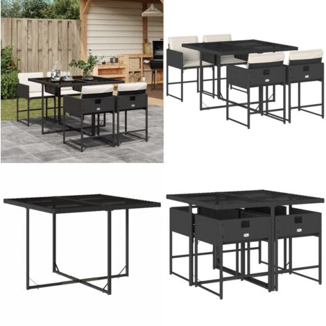Set da Pranzo da Giardino 5 pz Nero con Cuscini in Polyrattan - Sedie da giardino - Tavolo da giardino