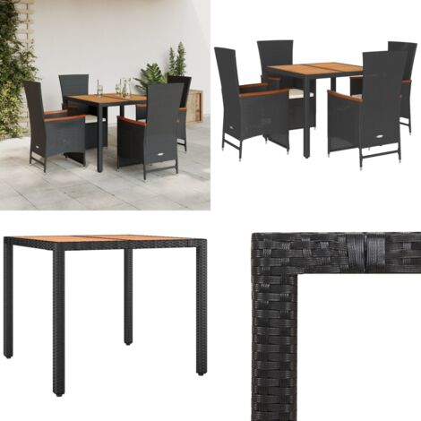 Set da Pranzo da Giardino 5 pz Nero con Cuscini in Polyrattan - Sedie da giardino - Tavolo da giardino