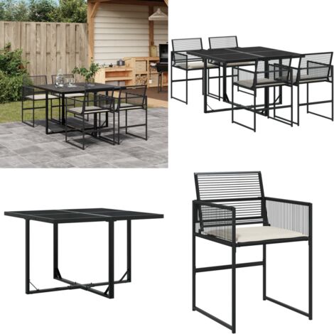 Set da Pranzo da Giardino 5 pz Nero con Cuscini in Polyrattan - Sedie da giardino - Tavolo da giardino
