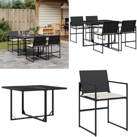Set da Pranzo da Giardino 5 pz Nero con Cuscini in Polyrattan - Sedie da giardino - Tavolo da giardino