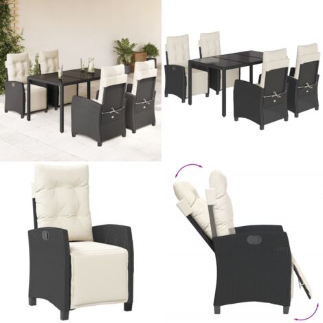 Set da Pranzo da Giardino 5 pz Nero con Cuscini in Polyrattan - Sedie da giardino - Tavolo da giardino