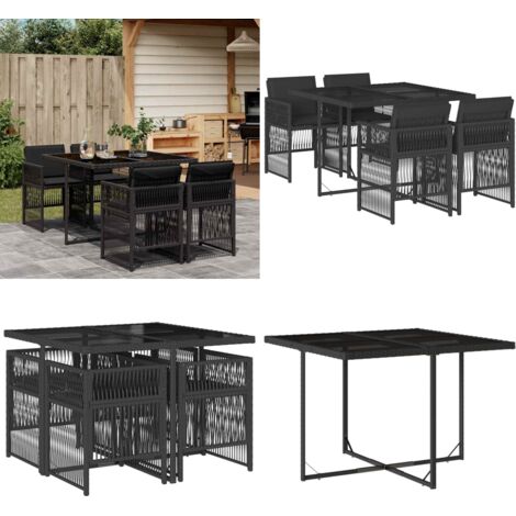 Set da Pranzo da Giardino 5 pz Nero con Cuscini in Polyrattan - Sedie da giardino - Tavolo da giardino