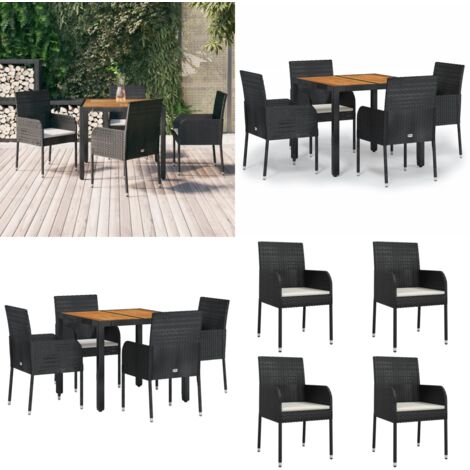 Set da Pranzo da Giardino 5 pz Nero con Cuscini in Polyrattan - Sedie da giardino - Tavolo da giardino