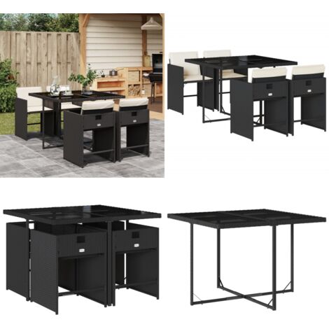 Set da Pranzo da Giardino 5 pz Nero con Cuscini in Polyrattan - Sedie da giardino - Tavolo da giardino