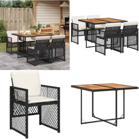 Set da Pranzo da Giardino 5 pz Nero con Cuscini in Polyrattan - Sedie da giardino - Tavolo da giardino