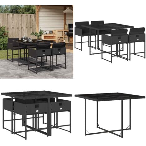 Set da Pranzo da Giardino 5 pz Nero con Cuscini in Polyrattan - Sedie da giardino - Tavolo da giardino