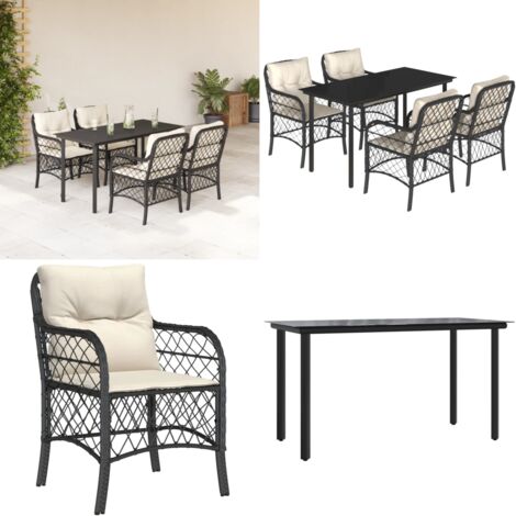 Set da Pranzo da Giardino 5 pz Nero con Cuscini in Polyrattan - Tavolo da giardino - Sedie da giardino