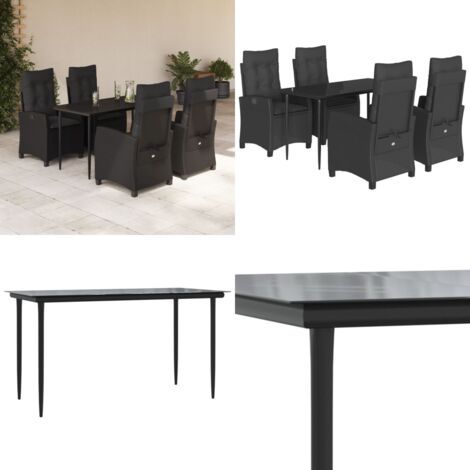 Set da Pranzo da Giardino 5 pz Nero con Cuscini in Polyrattan - Tavolo da giardino - Sedie da giardino
