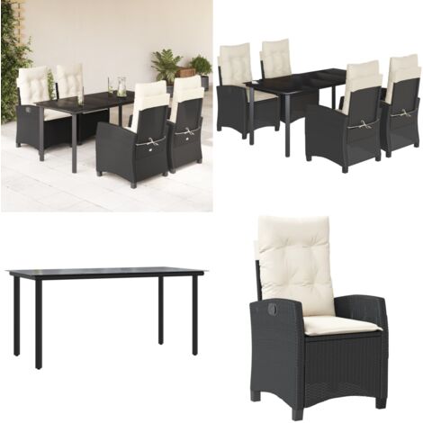 Set da Pranzo da Giardino 5 pz Nero con Cuscini in Polyrattan - Tavolo da giardino - Sedie da giardino