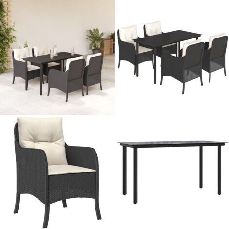 Set da Pranzo da Giardino 5 pz Nero con Cuscini in Polyrattan - Tavolo da giardino - Sedie da giardino