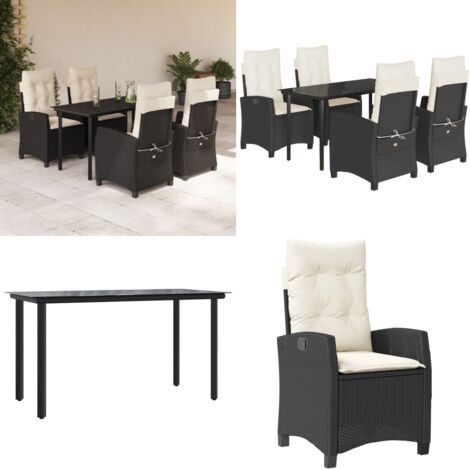 Set da Pranzo da Giardino 5 pz Nero con Cuscini in Polyrattan - Tavolo da giardino - Sedie da giardino