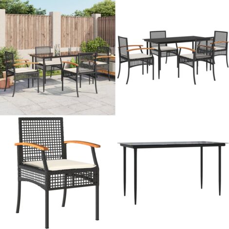 Set da Pranzo da Giardino 5 pz Nero con Cuscini in Polyrattan - Tavolo da giardino - Sedie da giardino