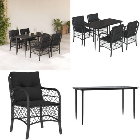 Set da Pranzo da Giardino 5 pz Nero con Cuscini in Polyrattan - Tavolo da giardino - Sedie da giardino