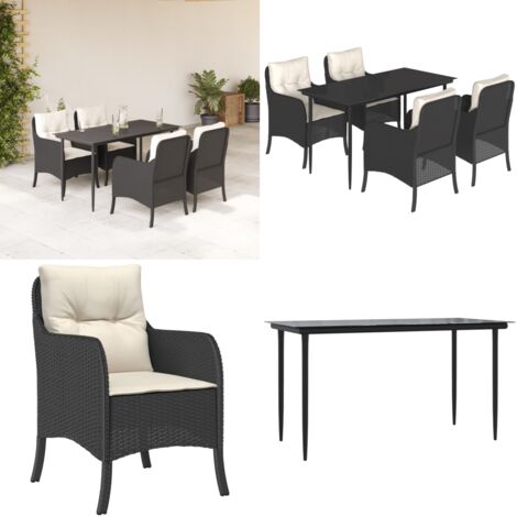 Set da Pranzo da Giardino 5 pz Nero con Cuscini in Polyrattan - Tavolo da giardino - Sedie da giardino