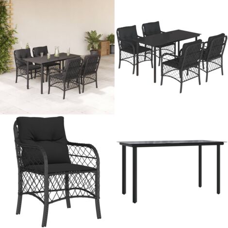 Set da Pranzo da Giardino 5 pz Nero con Cuscini in Polyrattan - Tavolo da giardino - Sedie da giardino