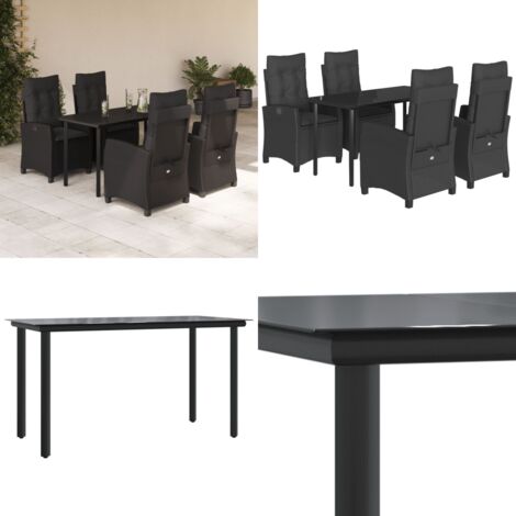 Set da Pranzo da Giardino 5 pz Nero con Cuscini in Polyrattan - Tavolo da giardino - Sedie da giardino