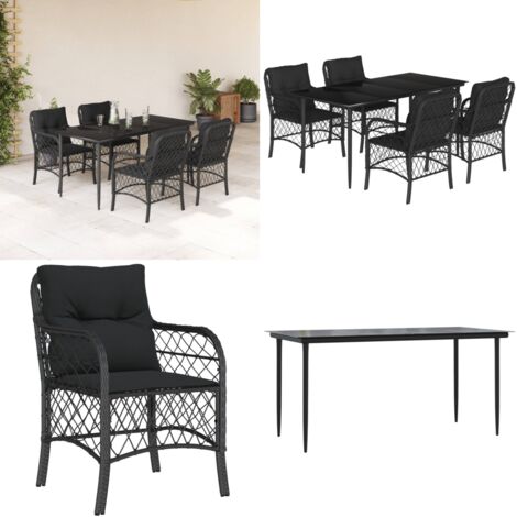 Set da Pranzo da Giardino 5 pz Nero con Cuscini in Polyrattan - Tavolo da giardino - Sedie da giardino