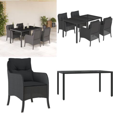 Set da Pranzo da Giardino 5 pz Nero con Cuscini in Polyrattan - Tavolo da giardino - Sedie da giardino