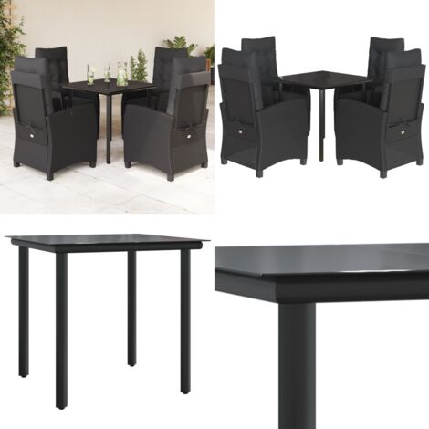 Set da Pranzo da Giardino 5 pz Nero con Cuscini in Polyrattan - Tavolo da giardino - Sedie da giardino reclinabili