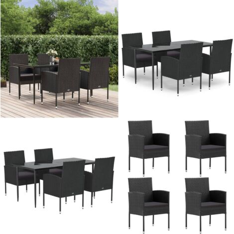 Set da Pranzo da Giardino 5 pz Nero con Cuscini in Polyrattan - Tavolo da pranzo esterno - Sedie da giardino