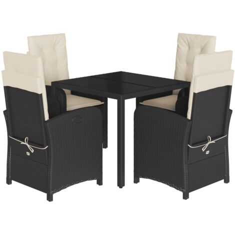 Set da Pranzo da Giardino 5 pz Nero con Cuscini in Polyrattan vidaXL