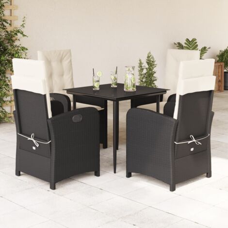 Set da Pranzo da Giardino 5 pz Nero con Cuscini in Polyrattan vidaXL