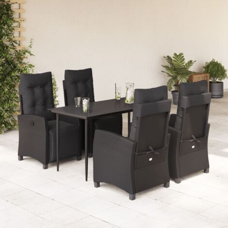 Set da Pranzo da Giardino 5 pz Nero con Cuscini in Polyrattan vidaXL