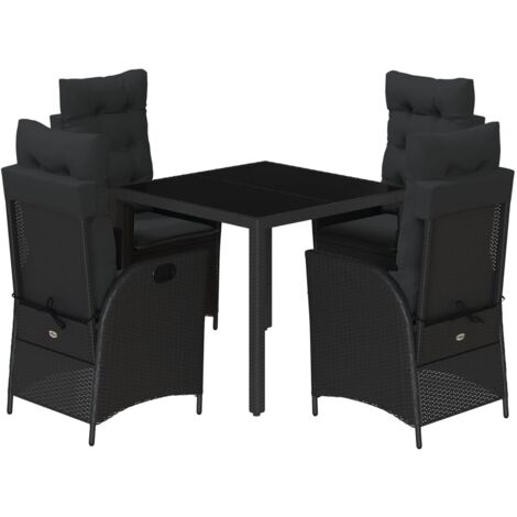 Set da Pranzo da Giardino 5 pz Nero con Cuscini in Polyrattan vidaXL