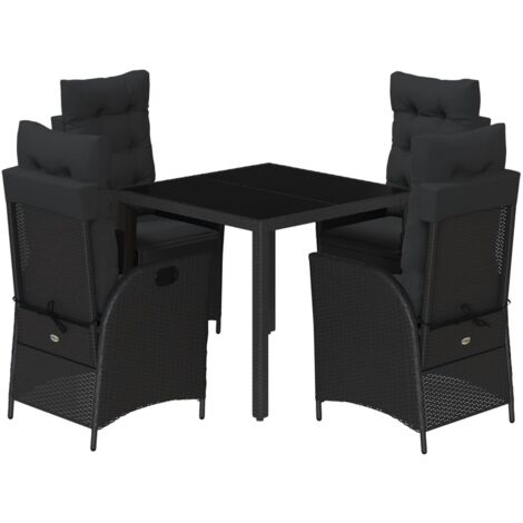 Set da Pranzo da Giardino 5 pz Nero con Cuscini in Polyrattan vidaXL