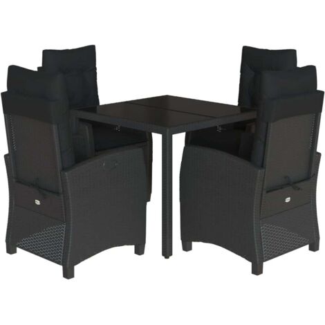 Set da Pranzo da Giardino 5 pz Nero con Cuscini in Polyrattan vidaXL