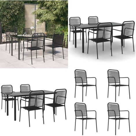 Set da Pranzo da Giardino 5 pz Nero Corda di Cotone e Acciaio - Sedie da pranzo da esterno - Tavolo da pranzo da giardino