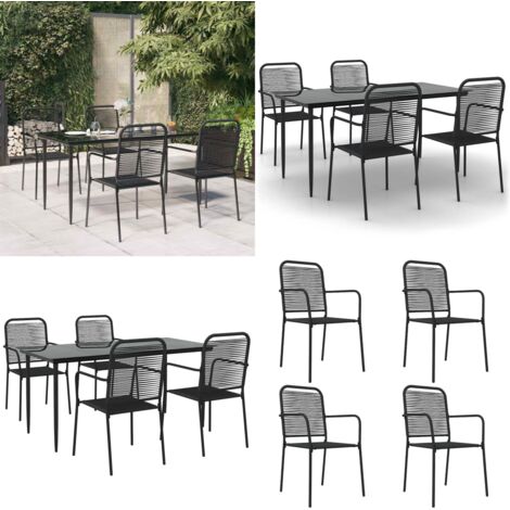 Set da Pranzo da Giardino 5 pz Nero Corda di Cotone e Acciaio - Sedie da pranzo da esterno - Tavolo da pranzo da giardino