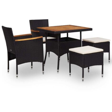 Set da Pranzo da Giardino 5 pz Nero in Polyrattan e Acacia  vidaXL
