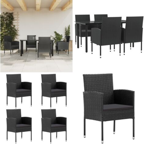 Set da Pranzo da Giardino 5 pz Nero in Polyrattan e Acciaio - Tavolo da pranzo da esterno - Sedie da giardino