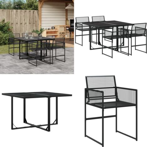 Set da Pranzo da Giardino 5 pz Nero in Polyrattan - Sedie da giardino - Tavolo da giardino