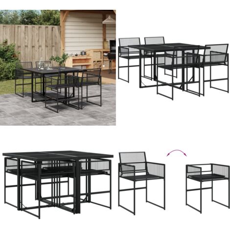 Set da Pranzo da Giardino 5 pz Nero in Polyrattan - Tavolo da giardino - Sedie da giardino