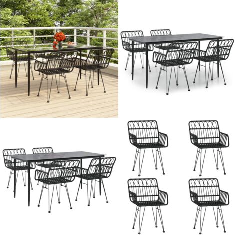 Set da Pranzo da Giardino 5 pz Nero in Polyrattan - Tavolo da pranzo da esterno - Sedie da pranzo da giardino
