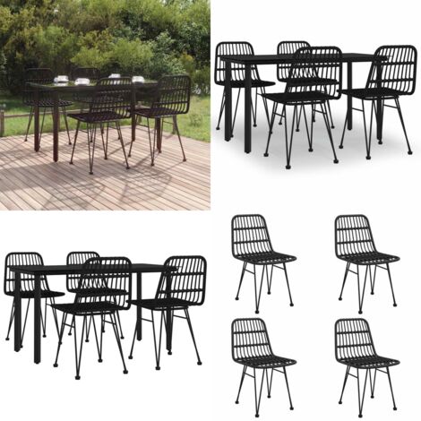 Set da Pranzo da Giardino 5 pz Nero in Polyrattan - Tavolo da pranzo da esterno - Sedie da pranzo da giardino